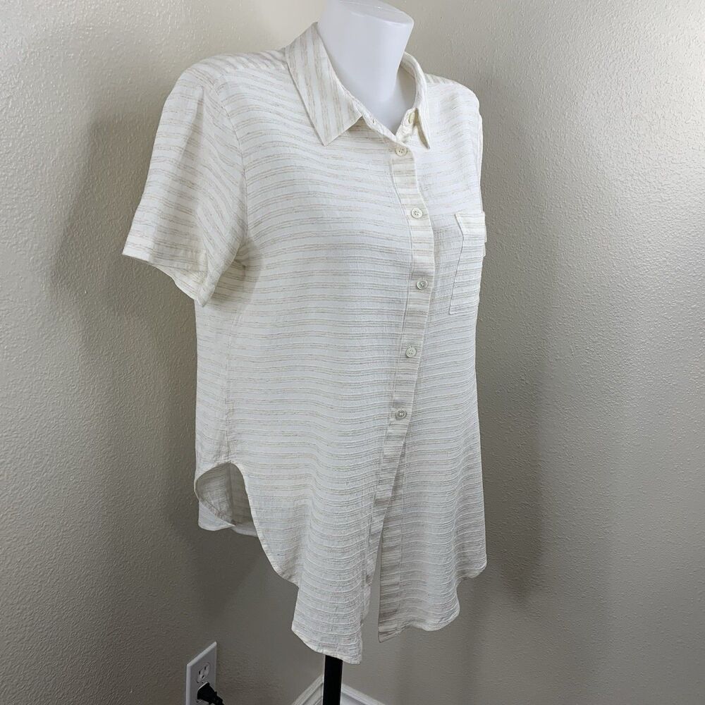 Theory Linen Blend Blouse Collar Button Up Short Sleeve Shirt Women’s Sz L